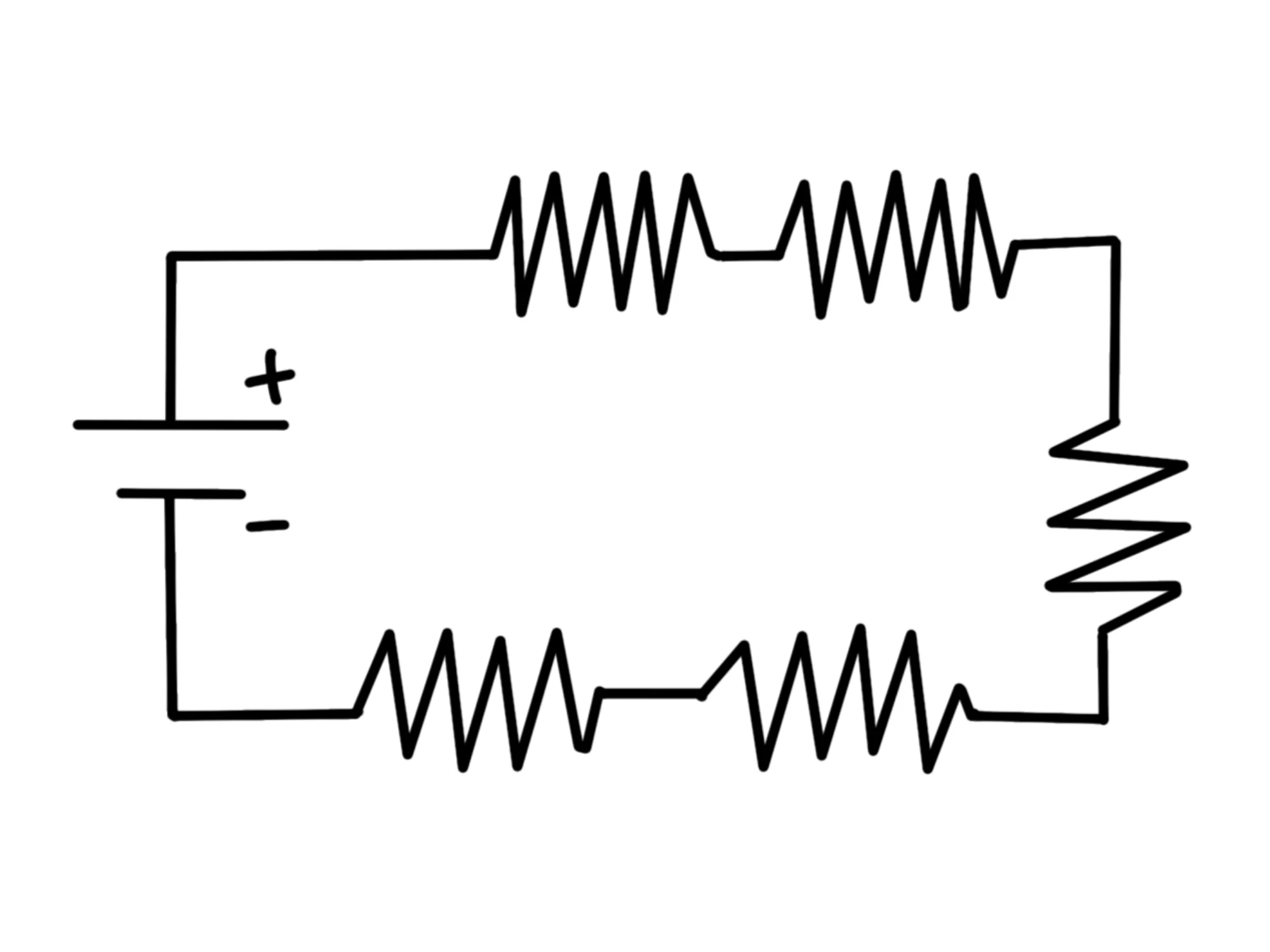 Collegamenti serie parallelo — Circuito in serie, resistenze collegate in sequenza e batteria.