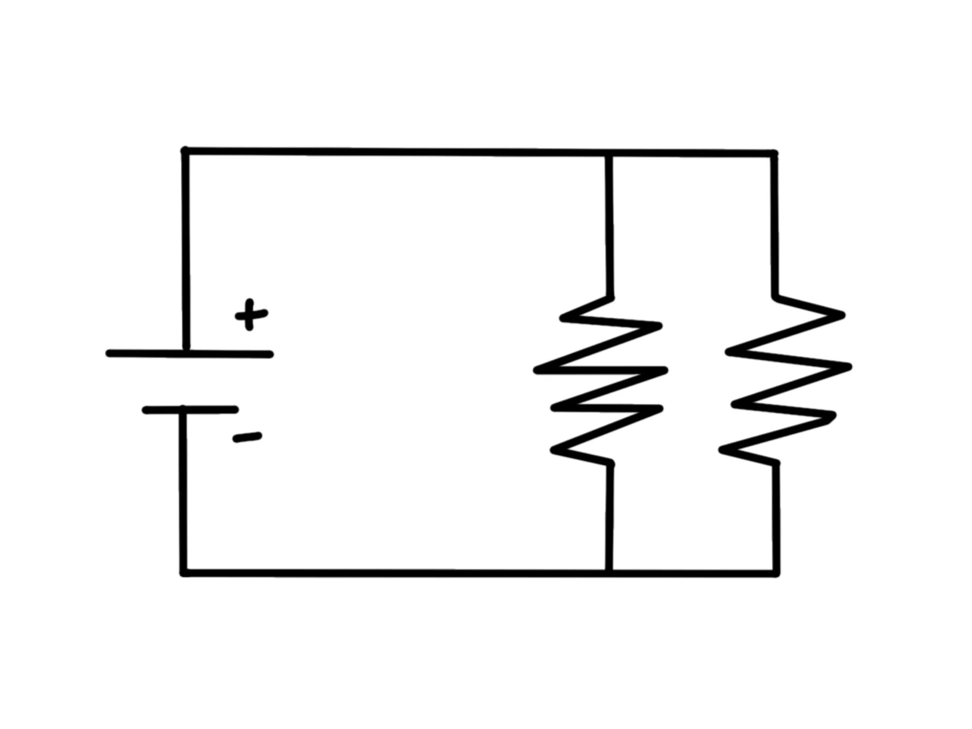 Collegamenti serie parallelo — Circuito parallelo, due resistori collegati a una batteria.