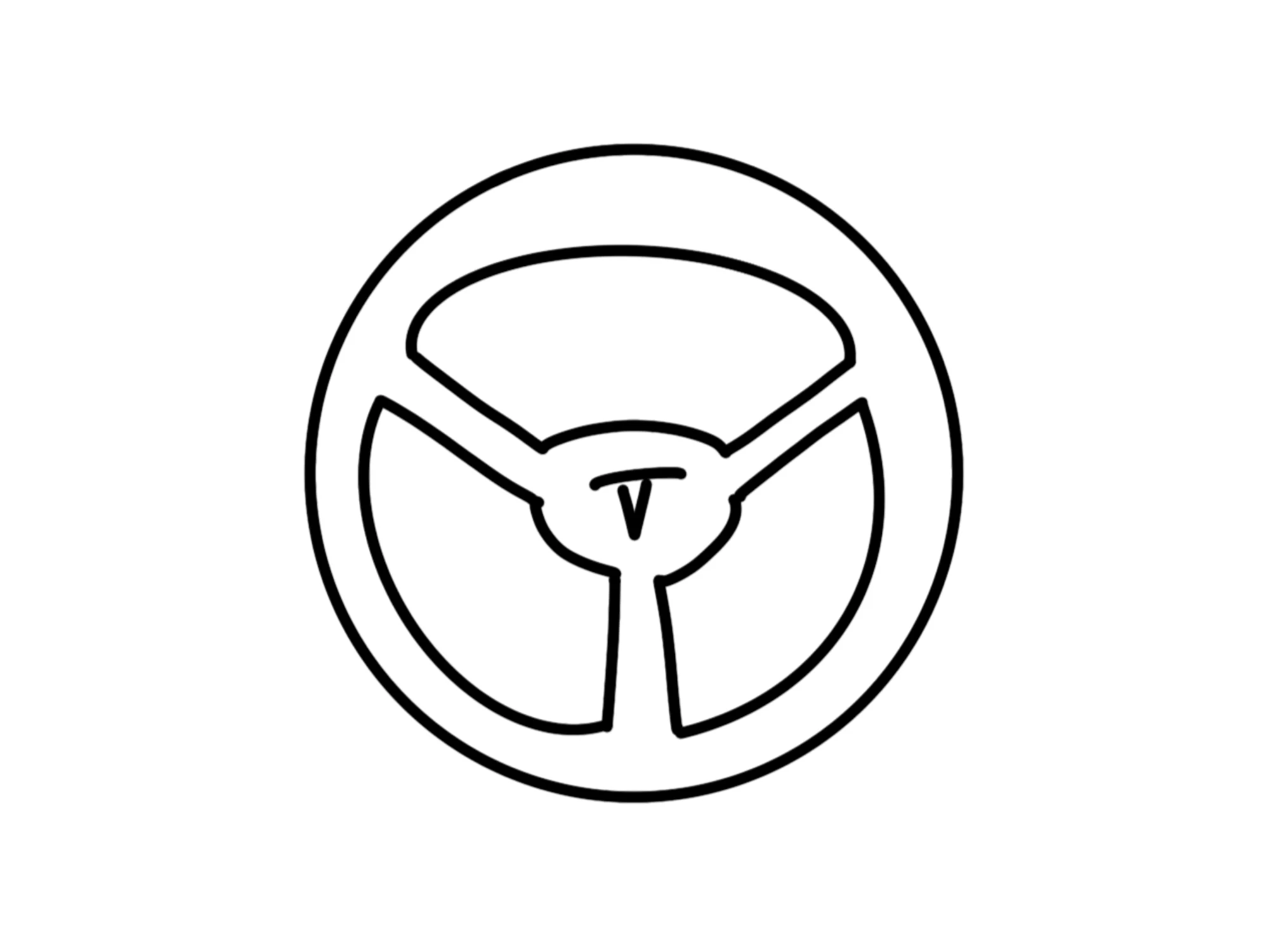 Equilibrio corpo rigido — Volante, linee schematiche con tre razze e simbolo centrale.