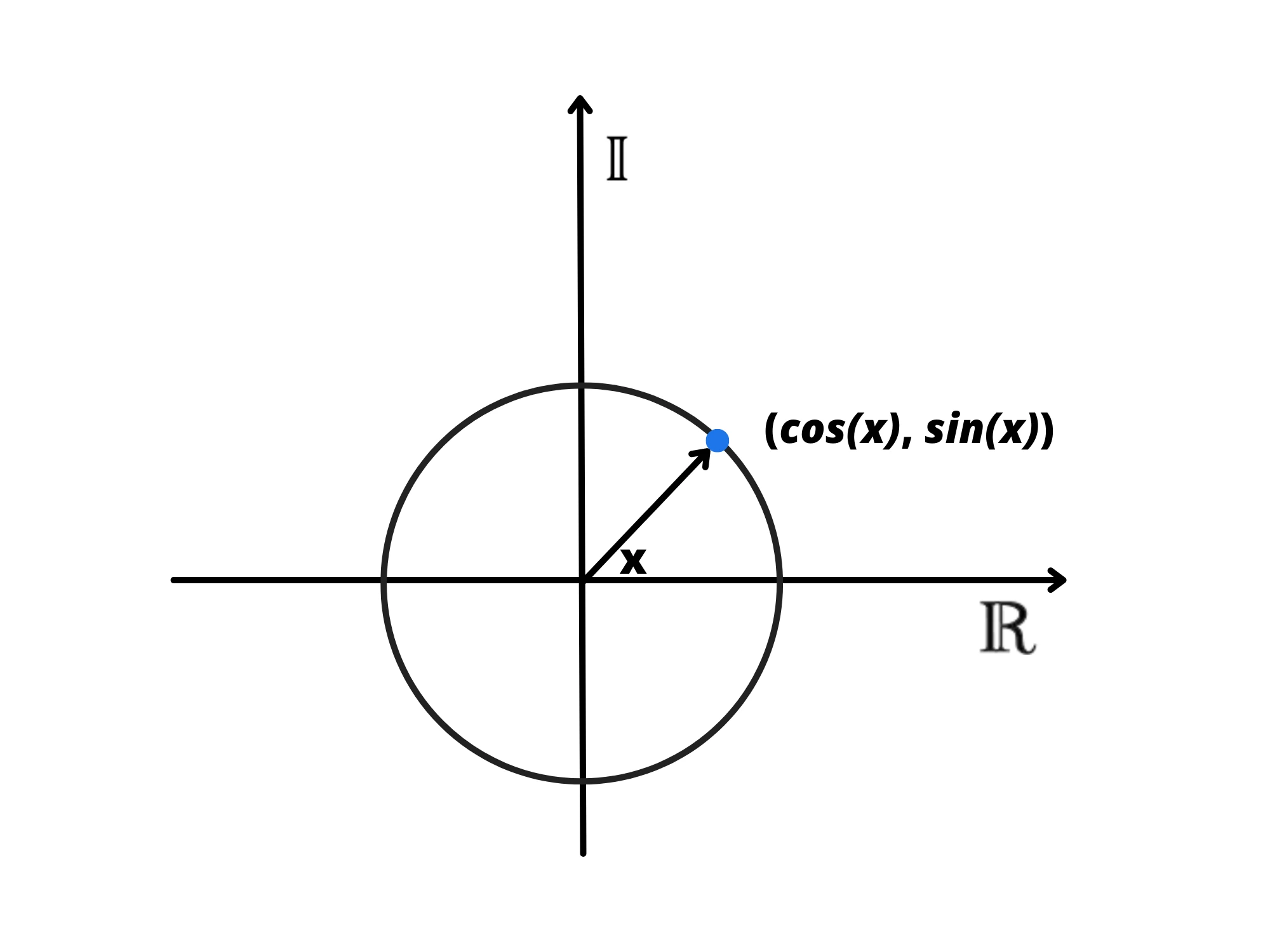 Cos'è forma esponenziale dei — Piano complesso unitario, punto rappresenta (cos(x), sin(x)) sul cerchio unitario.