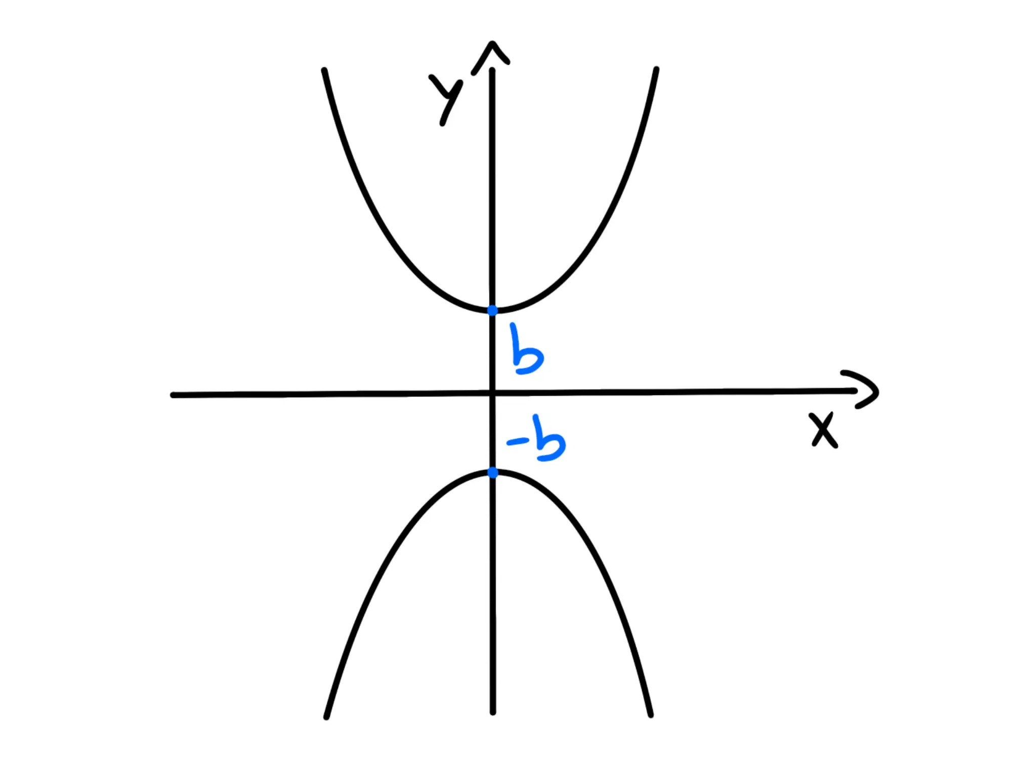 Cos'è un'iperbole — Iperbole con vertici sull'asse y, evidenziati punti b e -b.