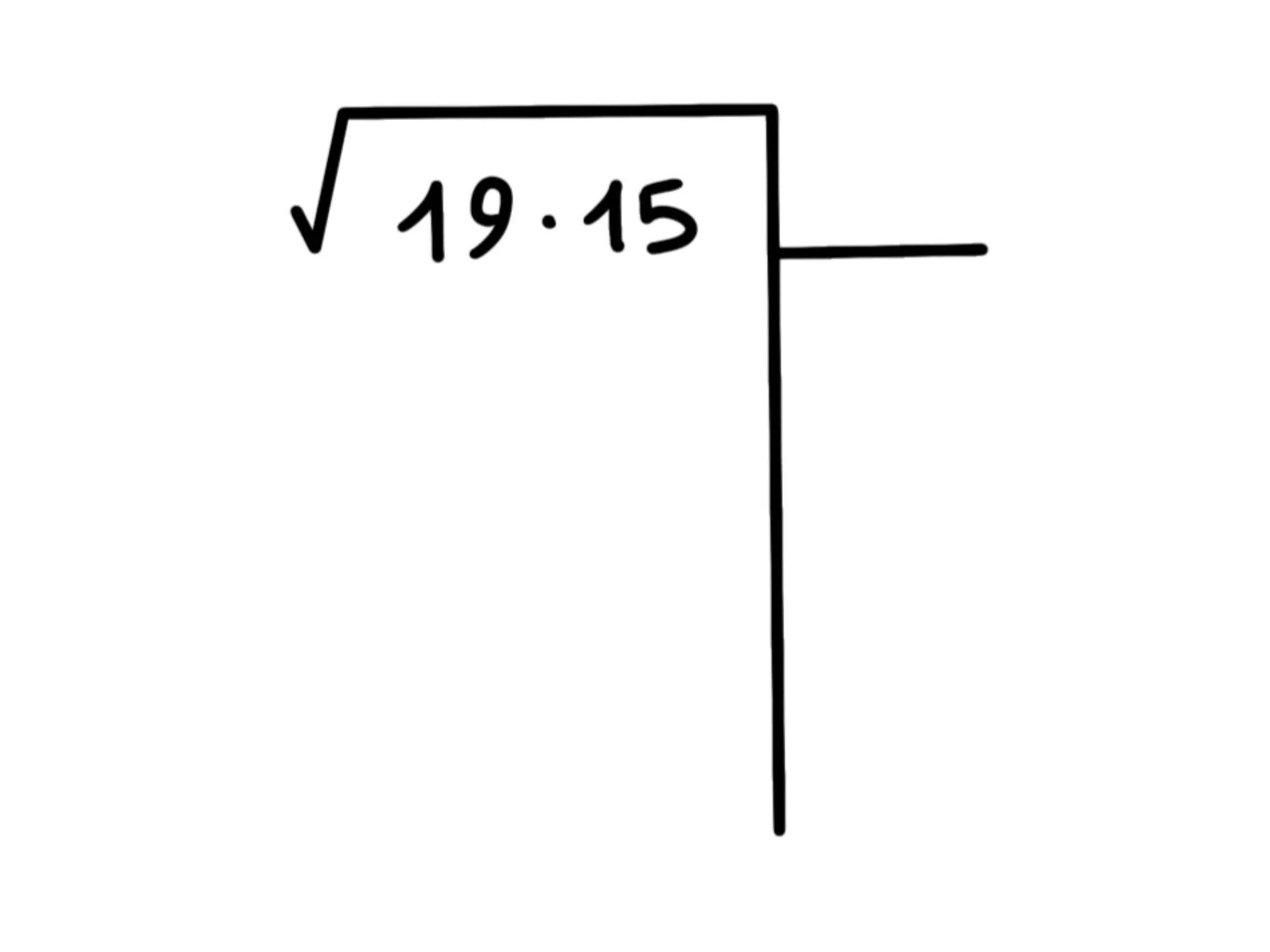 Cos' radice quadrata — Radice quadrata, schema con numero 19.15 e simbolo radice quadrata.