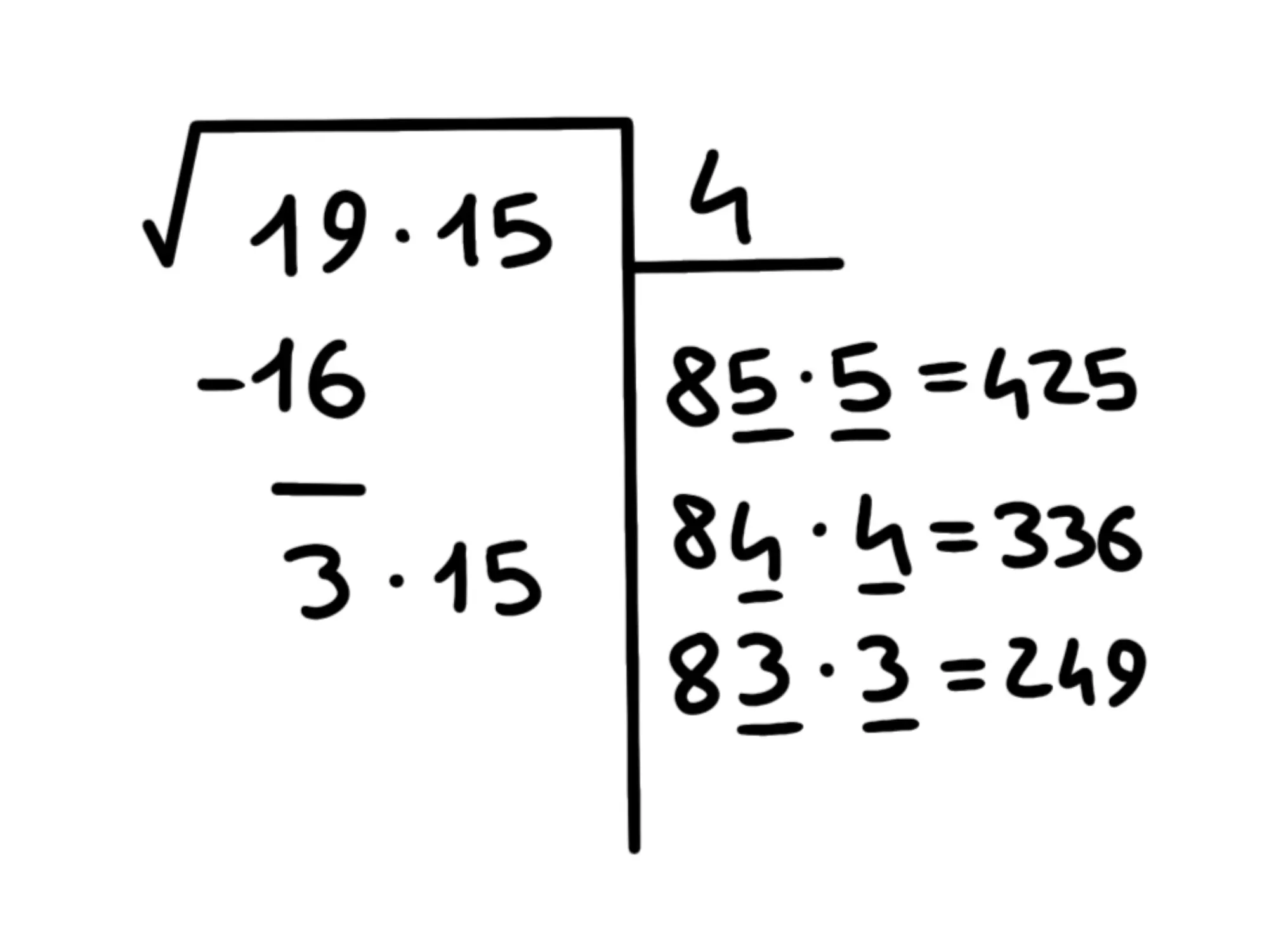 Cos' radice quadrata — Calcolo radice quadrata, dettagli su tentativi numerici e sottrazione.