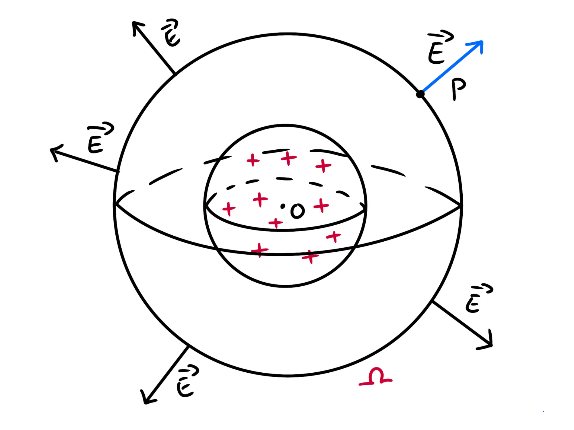 Campo elettrico per punti — Sfera carica, linee di campo elettrico radialmente uscenti.