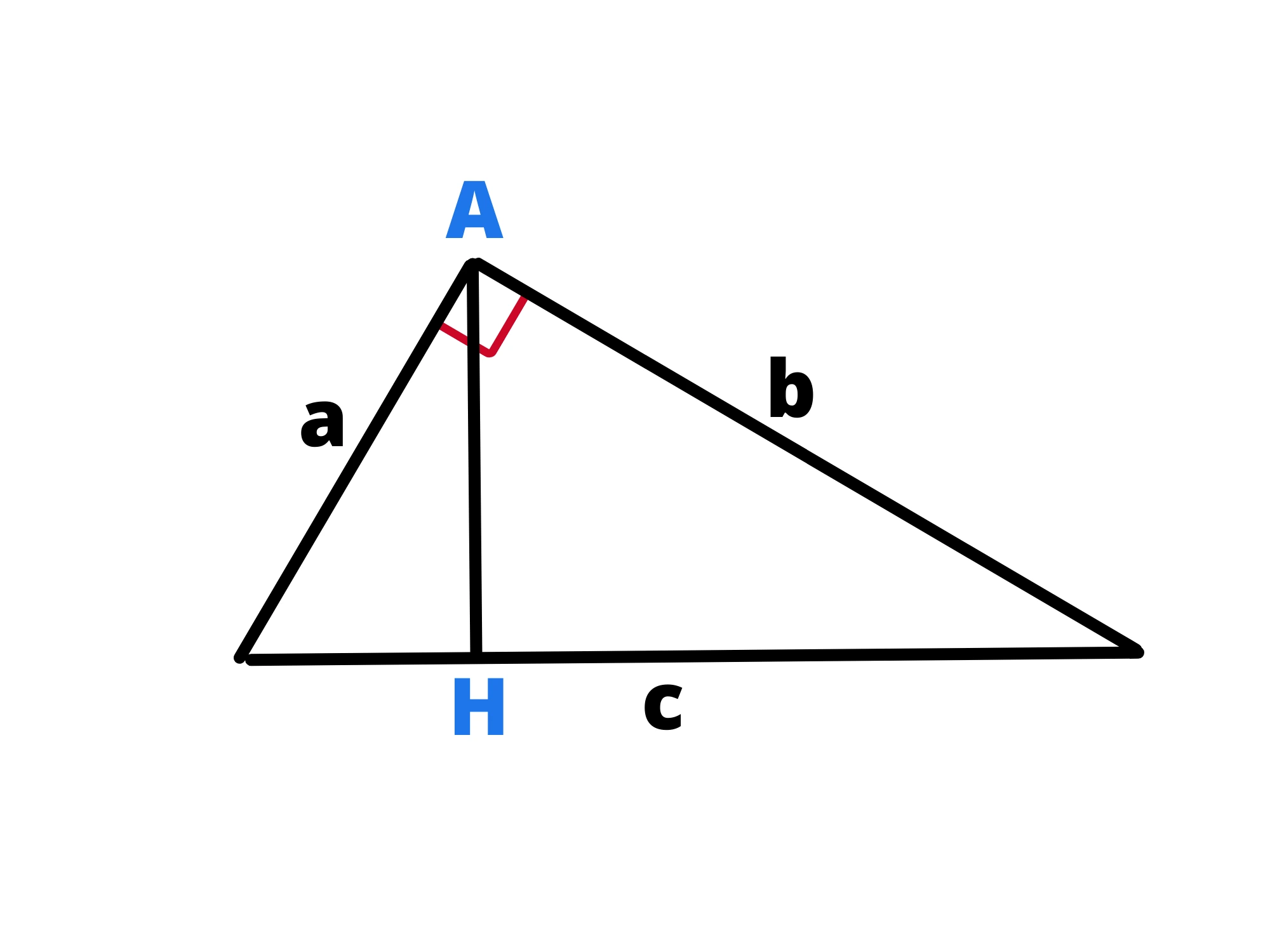 Triangolo rettangolo con cateti indicati, altezza dal vertice A all'ipotenusa.