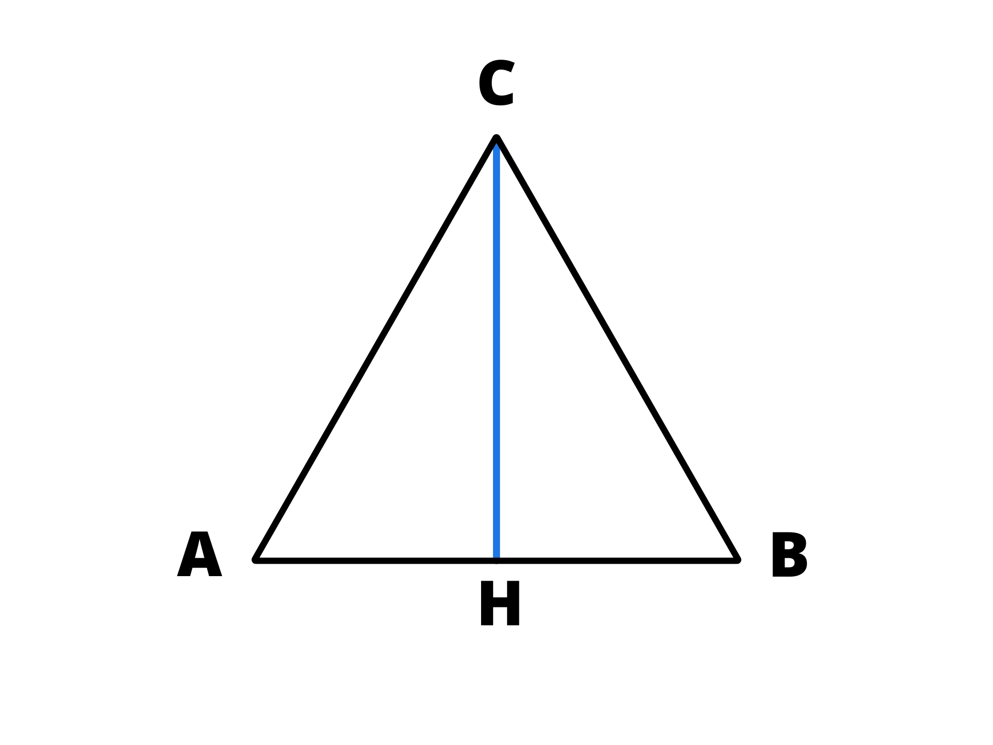 Triangolo equilatero — Triangolo equilatero, altezza CH tracciata dal vertice C alla base AB.